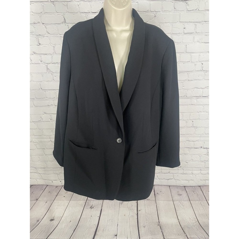 Talbots Woman 100% Polyester Black One Button Lined Shawl Collar Size 18W